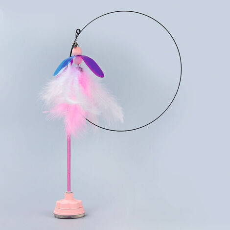 Juguete para gatos, varita con ventosa, varita de entretenimiento para gatos, palo largo con ventosa, ideal para dueños de gatos ocupados: pluma rosa con ventosa.