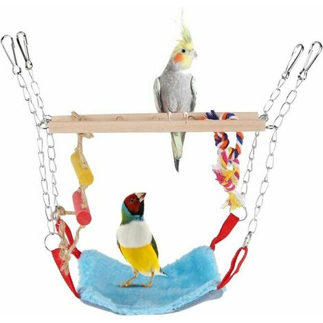 Juguete para loros, perca para loros, jaula para loros, juegos para loros, juguete para escalar loros, escalera de madera, hamaca colgante, decoración para animales pequeños, hurones, loros, azul