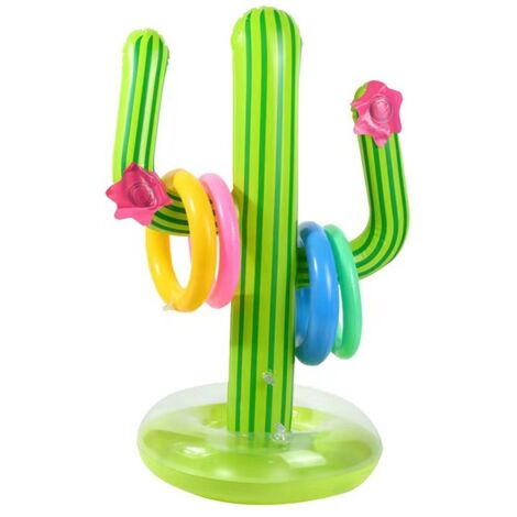 Juguetes inflables de PVC para jugar con agua con forma de cactus, juguetes para niños, 1 cactus + 4 casquillos, 63 x 30 cm