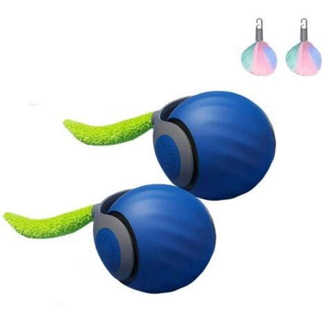 Juguetes para gatos - 2 pelotas azules para gatos - Pelotas rodantes - Pelota interactiva para gatos - Pelota inteligente para gatos / Dos velocidades / Con cola / Con cola de peluche