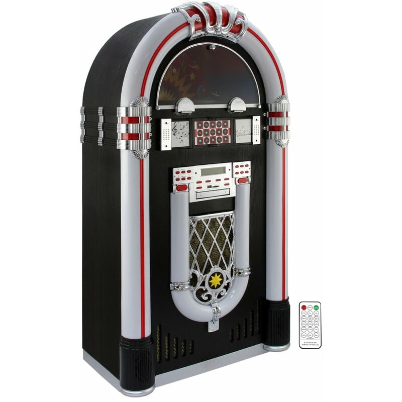 Jukebox Rétro à poser sur le sol MonsterShop Lecteur CD, MP3, Bluetooth, Radio, AUX, Eclairage