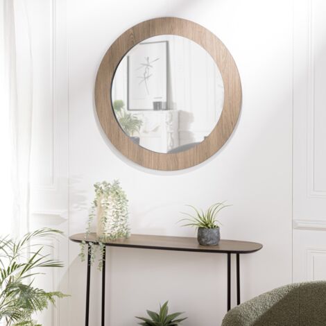 JULIA - Miroir rond D80cm en bois marron