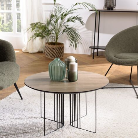 JULIA - Table basse biseautée pieds graphique 70x70cm bois marron