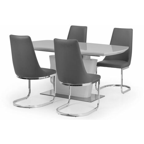 Julian Bowen Dining Set - Como High Gloss Grey Extending Table & 4 Como Chairs