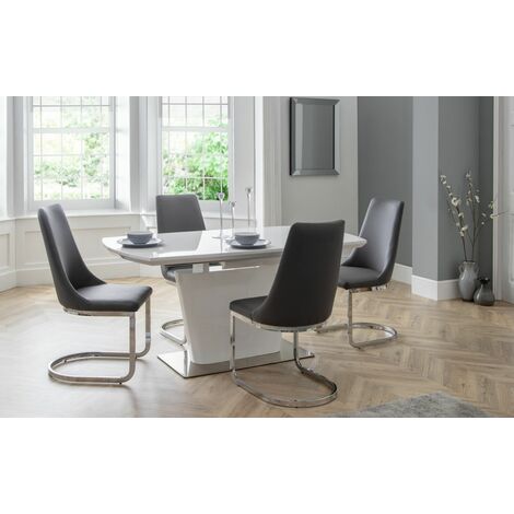 Julian Bowen Dining Set - Como White High Gloss Extending Table & 4 Como Chairs
