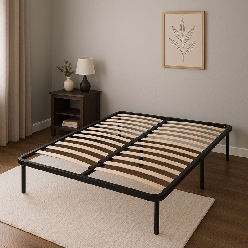 Nuits D'or - julie - Solide et Confortable Sommier Cadre a lattes + Pieds 120x190 x 29 cm en Metal - Montage Rapide et Facile - epaisseur du Metal