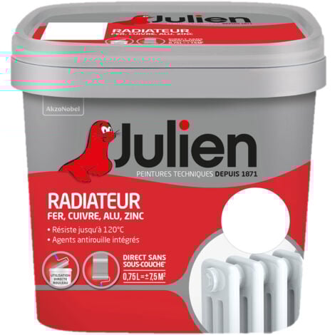 Julien Peinture Radiateur Acrylique, Fer, Cuivre, Alu, Zinc - Direct sans sous-couche - Satin Blanc 0,75 L