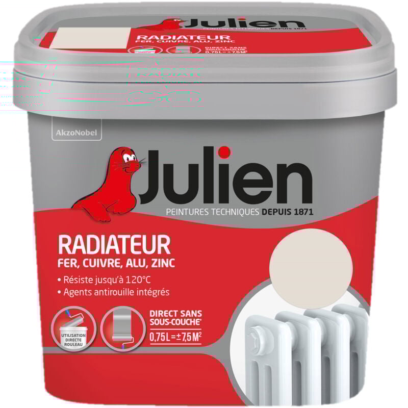 Peinture Radiateur Acrylique, Fer, Cuivre, Alu, Zinc - Direct sans sous-couche - Satin Lin Clair 0,75 l - Julien