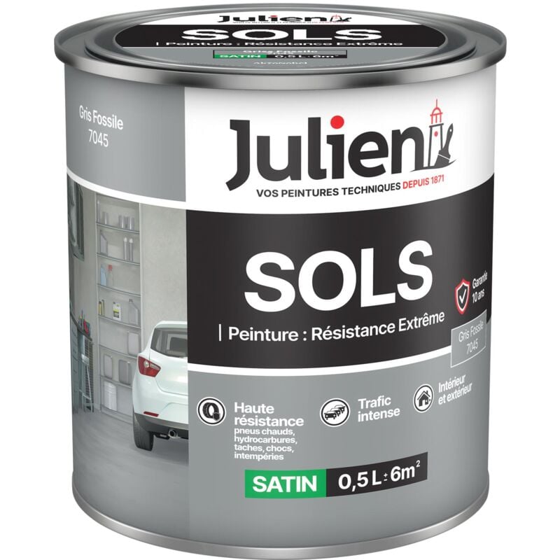 Peinture Sols Extrême Intérieur et Extérieur - Chapes béton, ciment lissé, briques, asphalte, planchers et parquets - Gris Fossile 0,5 l - Julien