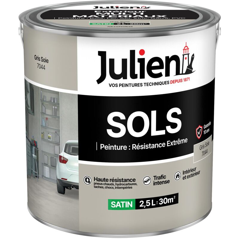 Peinture Sols Extrême Intérieur et Extérieur - Chapes béton, ciment lissé, briques, asphalte, planchers et parquets - Gris Soie 2,5 l - Julien