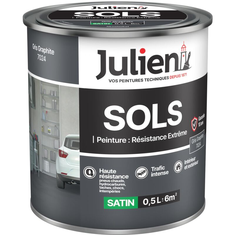 Peinture Sols Extrême Intérieur et Extérieur - Chapes béton, ciment lissé, briques, asphalte, planchers et parquets - Gris Graphite 0,5 l - Julien