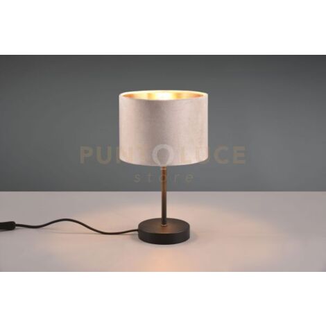 JULIETA LAMPADA DA TAVOLO METALLO NERO PARALUME VELLUTO TORTORA E ORO H. 30CM ATTACCO E27