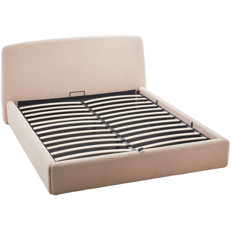 Bestmobilier - Juliette - lit coffre - 160x200 cm - en tissu bouclette - beige