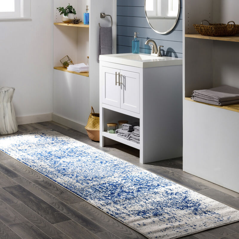 Surya - Tapis de Couloir Vintage Oriental Bleu/Blanc 80x220 cm