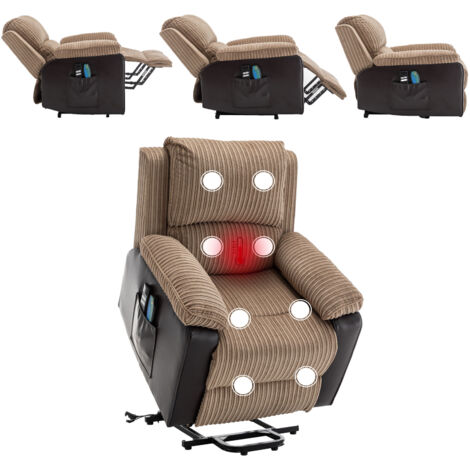 Jumbo Cord Fabric Electric Recliner Chair with Massager Heating - Brown