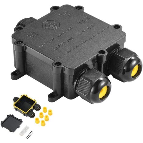 Junction Box, IP68 Waterproof Junction Box 3 Way Connection Box Connectors Box for Cable Ø 4 to 14mm, LED Lighting, Display Panel (Black)