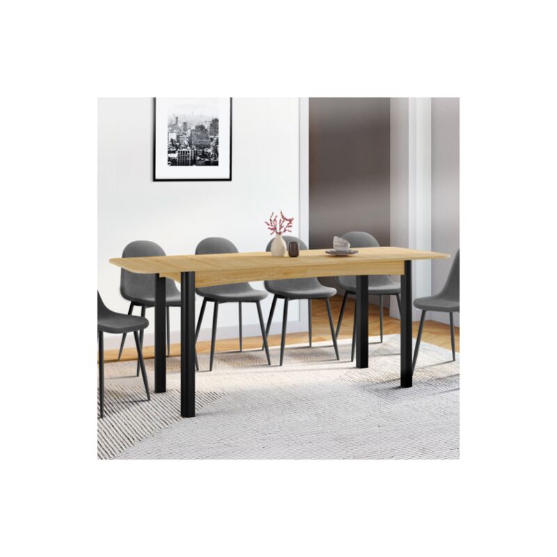 JUNE mesa de comedor extensible 6-10 personas madera y negro 150-190 cm