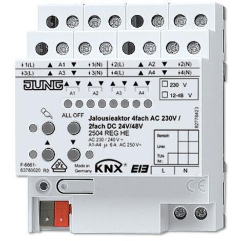 Jung Attuatore per tapparelle KNX 4 volte AC 110-230 V, 2 volte DC 12-48 V, REG, 4 TE 2504 REGHE