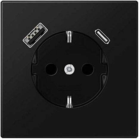 Jung Enchufe SCHUKO®, 16 A 250 V , con cargador USB, 1 x tipo A + 1 x tipo C, SAFETY+, serie LS, negro grafito mate LS 1520-15 CA SWM