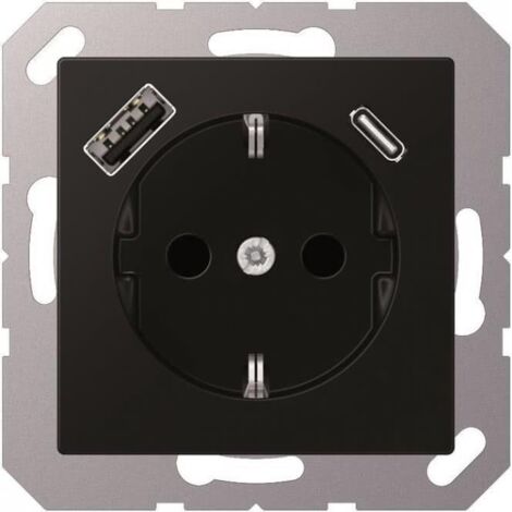 Jung Presa SCHUKO®, 16 A 250 V , con caricatore USB, 1 x tipo A + 1 x tipo C, SAFETY+, serie A, nero grafite opaco A 1520-15 CA SWM