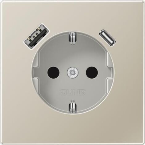 Jung Presa SCHUKO®, 16 A 250 V , con caricatore USB, 1 x tipo A + 1 x tipo C, SAFETY+, serie LS, acciaio inox ES 1520-15 CA