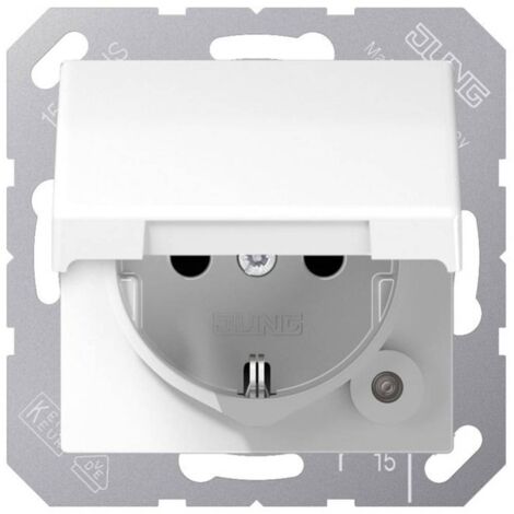 Jung Presa SCHUKO®, 16 A 250 V , SAFETY+, coperchio incernierato, duroplastica, serie AS, bianco alpino AS 1520 KIKL WW