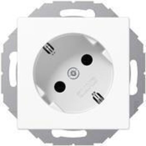 Jung Presa SCHUKO® 45°, 16 A 250 V , SAFETY+, con anello di supporto non collegato a terra, duroplastico, Serie AS/A, bianco alpino A 520-45 KI WW
