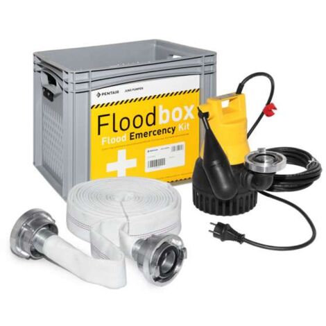 Jung Pumpen Flutbox Set inklusive Kellerentwässerungspumpe, U5KS Feuerwehrschlauch und Tragekorb