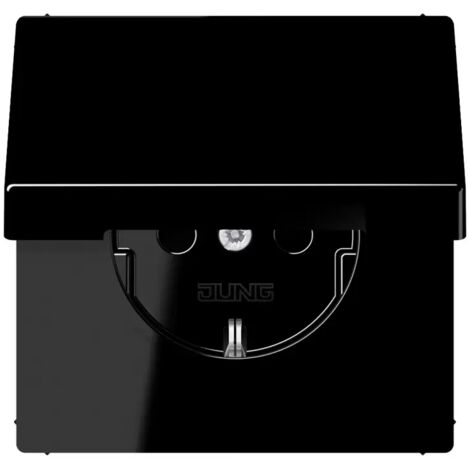 Jung SCHUKO Steckdose, 16 A 250 V , Klappdeckel, Duroplast, Serie LS, schwarz LS1520KLSW