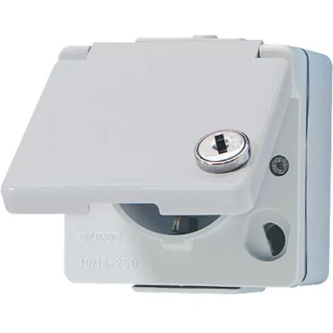 Jung SCHUKO Steckdose, 16 A 250 V , Klappdeckel, mit Sicherheitsschloss, IP 44, WG 600 620WSL
