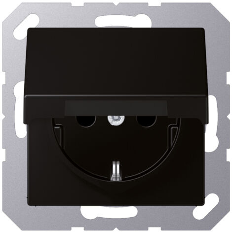 Jung SCHUKO Steckdose, 16 A 250 V , Klappdeckel, Thermoplast lackiert, Serie A, graphitschwarz matt A1520BFKLSWM