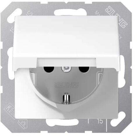 Jung SCHUKO Steckdose, 16 A 250 V , Klappdeckel, Thermoplast, Serie AS, alpinweiß AS1520BFKLWW