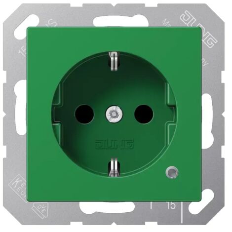 Jung SCHUKO®-Steckdose, 16 A 250 V , mit Funktionsanzeige, SAFETY+, Thermoplast, Serie AS/A, grün (für SV) A 1520 BFKO GN