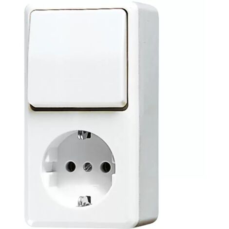 Jung SCHUKO® Steckdose 16 A 250 V  mit Schalter Universal Aus-Wechsel 10 AX 250 V , AP 600, alpinweiß 676AW