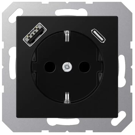 Jung SCHUKO Steckdose 16 A 250 V , mit USB-Ladegerät 1 x Typ A + 1 x Typ C, integrierter erhöhter Berührungsschutz,