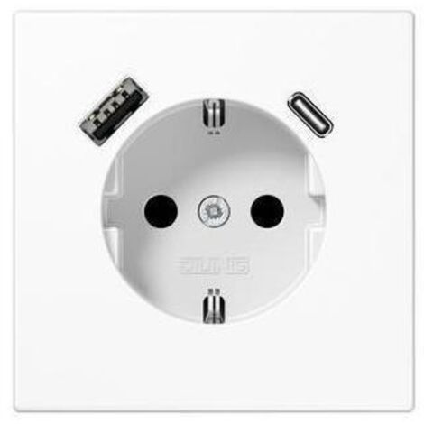 Jung SCHUKO Steckdose 16 A 250 V , mit USB-Ladegerät 1 x Typ A + 1 x Typ C, integrierter erhöhter Berührungsschutz,