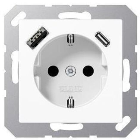 Jung SCHUKO Steckdose 16 A 250 V , mit USB-Ladegerät 1 x Typ A + 1 x Typ C, integrierter erhöhter Berührungsschutz,