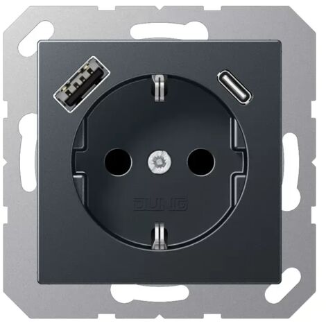 Jung SCHUKO Steckdose 16 A 250 V , mit USB-Ladegerät 1 x Typ A + 1 x Typ C, integrierter erhöhter Berührungsschutz,