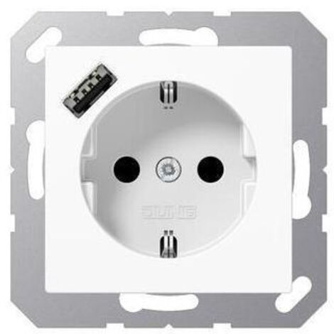 Jung SCHUKO Steckdose 16 A 250 V , mit USB-Ladegerät 1 x Typ A, integrierter erhöhter Berührungsschutz, Serie AS/A,