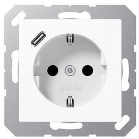 Jung SCHUKO Steckdose 16 A 250 V , mit USB-Ladegerät 1 x Typ C, integrierter erhöhter Berührungsschutz, Serie AS/A,
