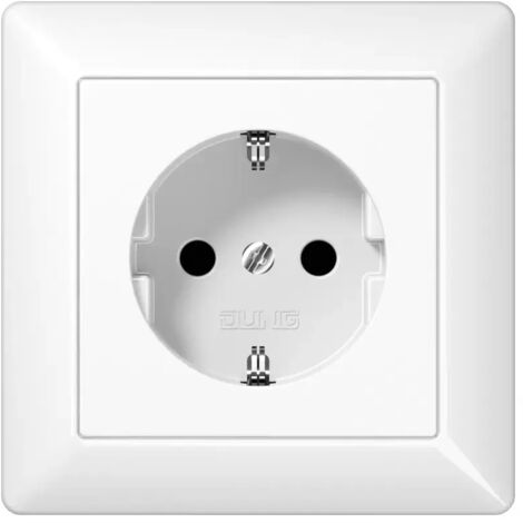 Jung SCHUKO Steckdose, 16 A 250 V , ohne Krallen, mit Rahmen, Duroplast, Serie AS, alpinweiß AS1520NWW