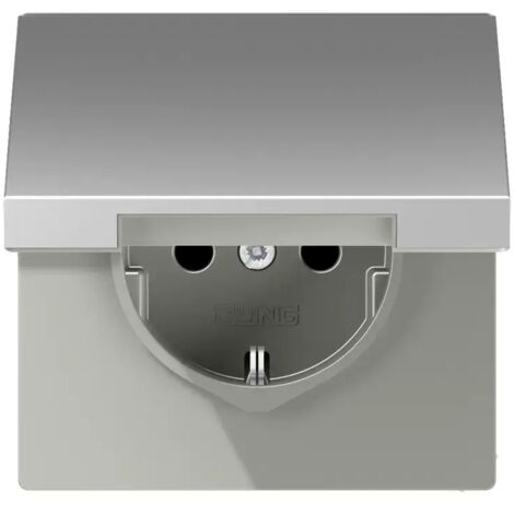 Jung SCHUKO®-Steckdose, 16 A 250 V , SAFETY+, Klappdeckel, Serie LS, Aluminium AL 1520 KIKL
