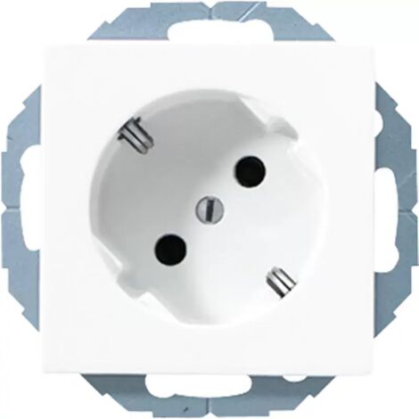 Jung SCHUKO®-Steckdose 45°, 16 A 250 V , SAFETY+, mit nicht geerdetem Tragring, Duroplast, Serie AS/A, alpinweiß A 520-45 KI WW