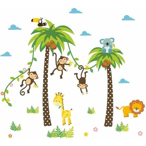 Stickers jungle chambre bébé : girafe, autruches, gazelles …