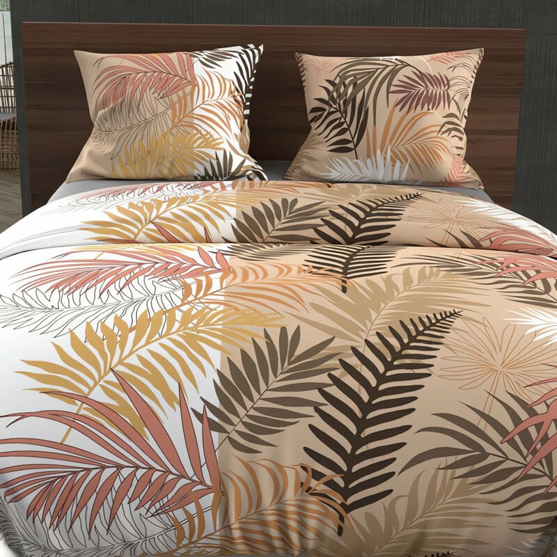 Parure housse de couette en coton 57 fils 240x220 cm jungle blanc, par Soleil d'Ocre