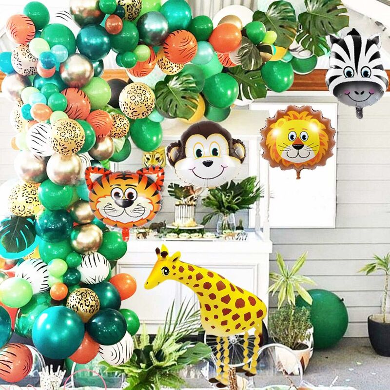Jungle Safari Theme Party Ballon Girlande Kit, 151er Pack mit Tierballons und Palmblättern für Kinder Jungen Geburtstagsparty Baby Shower Dekorationen