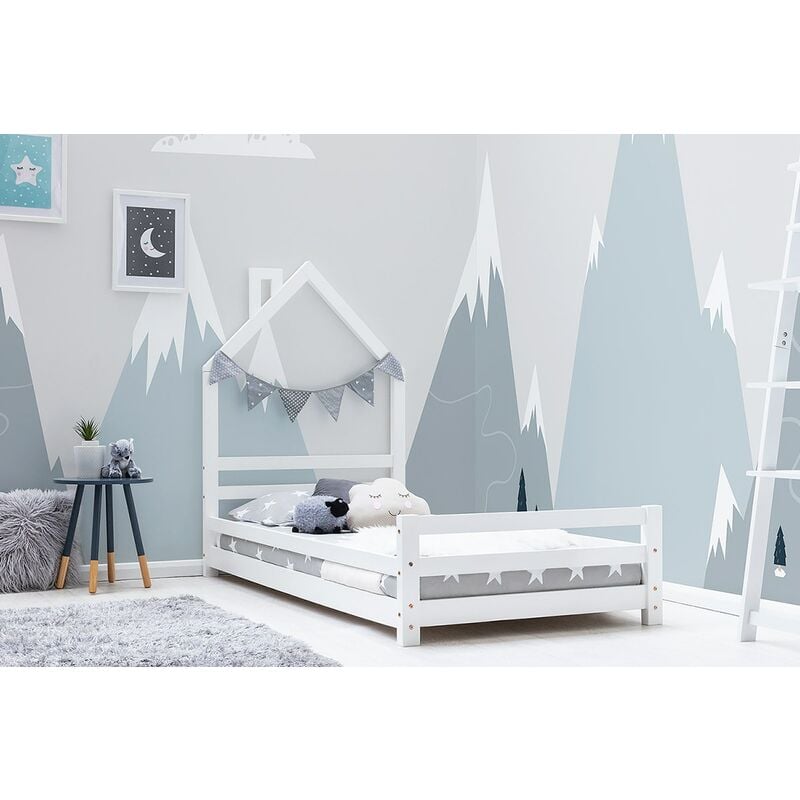 Juni Kids White Wooden House Style Single Bed Frame 3ft - White