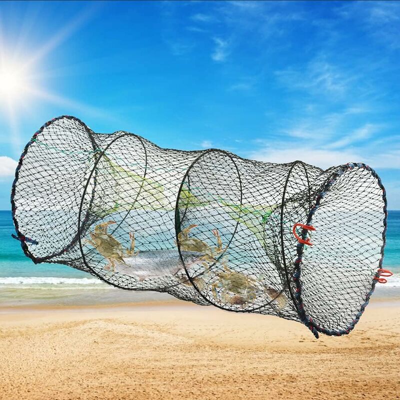 Filet de Pêche Pliable Piège à Crabe 60cm Cage à Poisson en Nylon Piège à Poisson Portable Plié Filet de Pêche Mer Cage à Crabe Ronde Nasse à