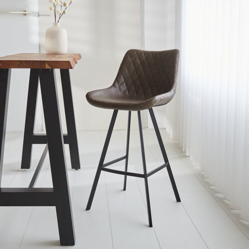 Dimehouse Industrieller Barhocker Juno Taupe Kunstleder - Sitzhöhe 70 Cm -