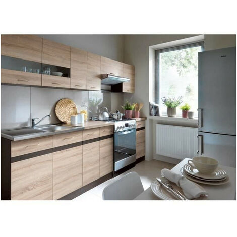 JUNONA Cuisine complete 2m40 avec éclairage LED - 7 éléments - Décor chene sonoma